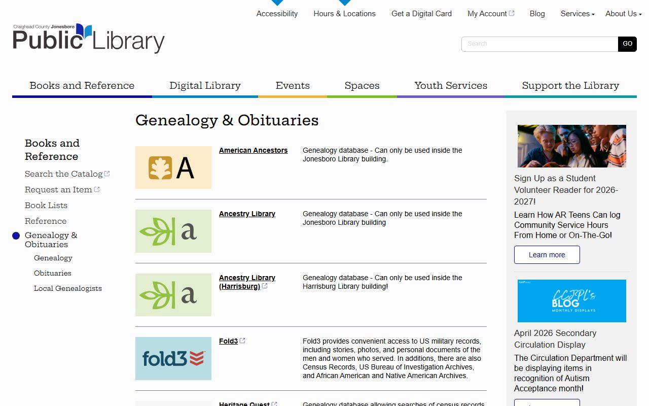 Jonesboro Public Library genealogy collection