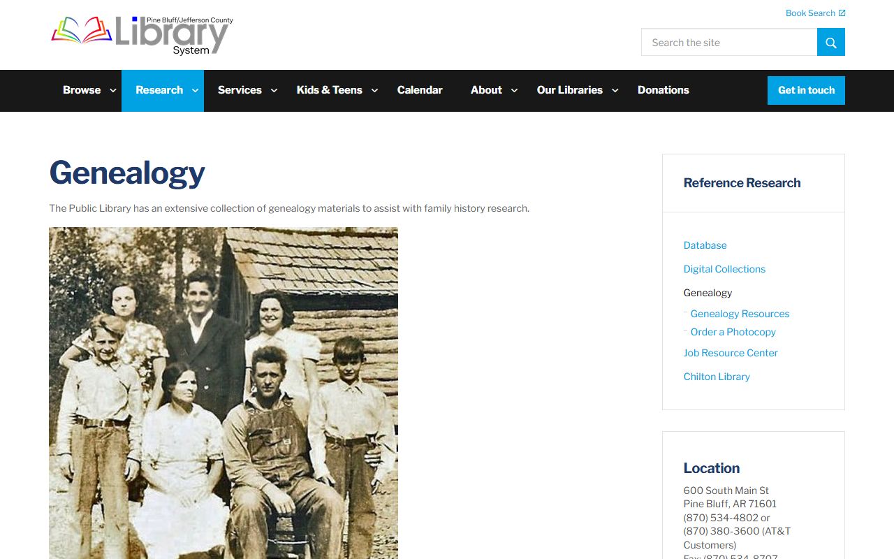 Pine Bluff Jefferson County Library genealogy collection