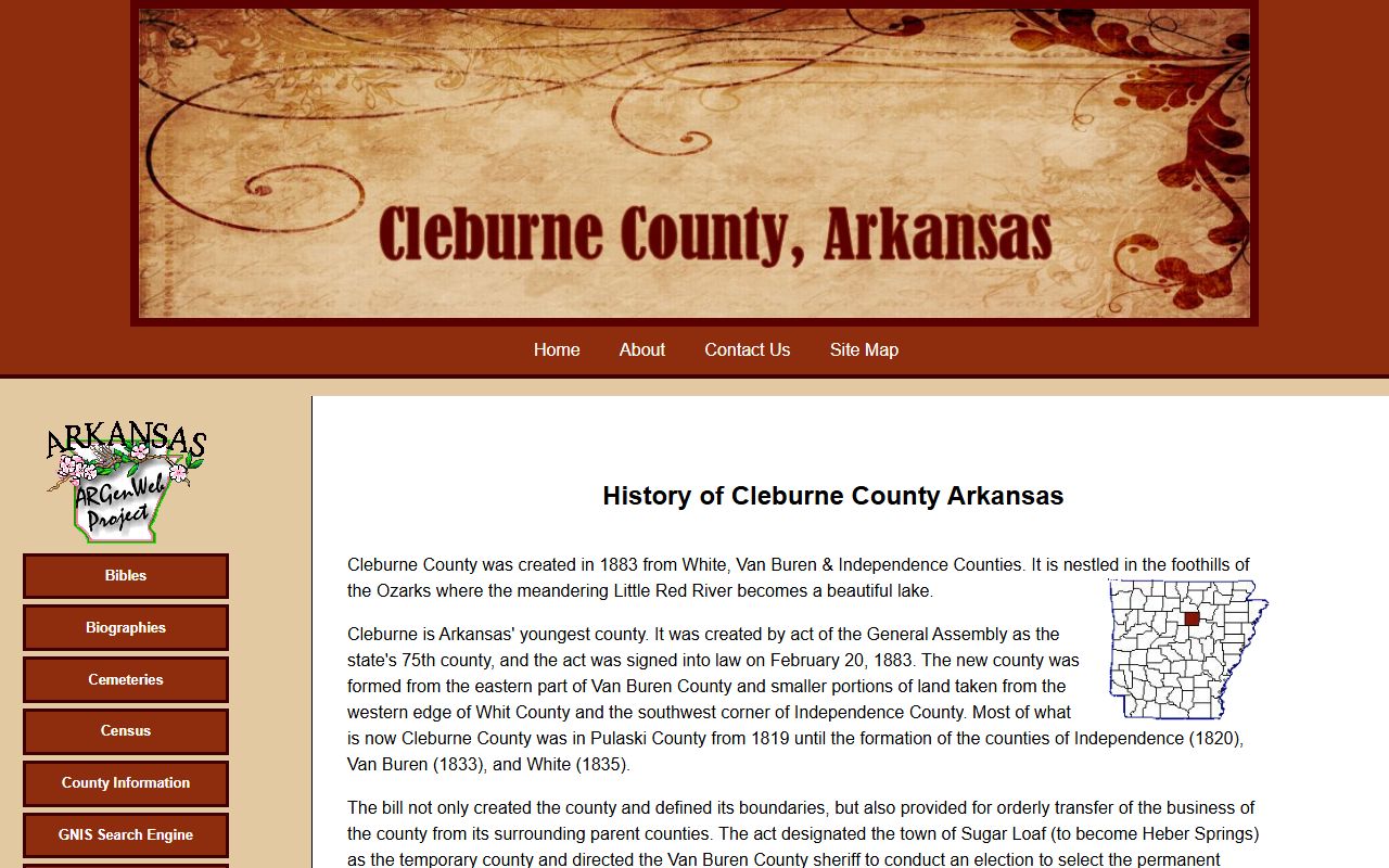 Cleburne County ARGenWeb genealogy records page
