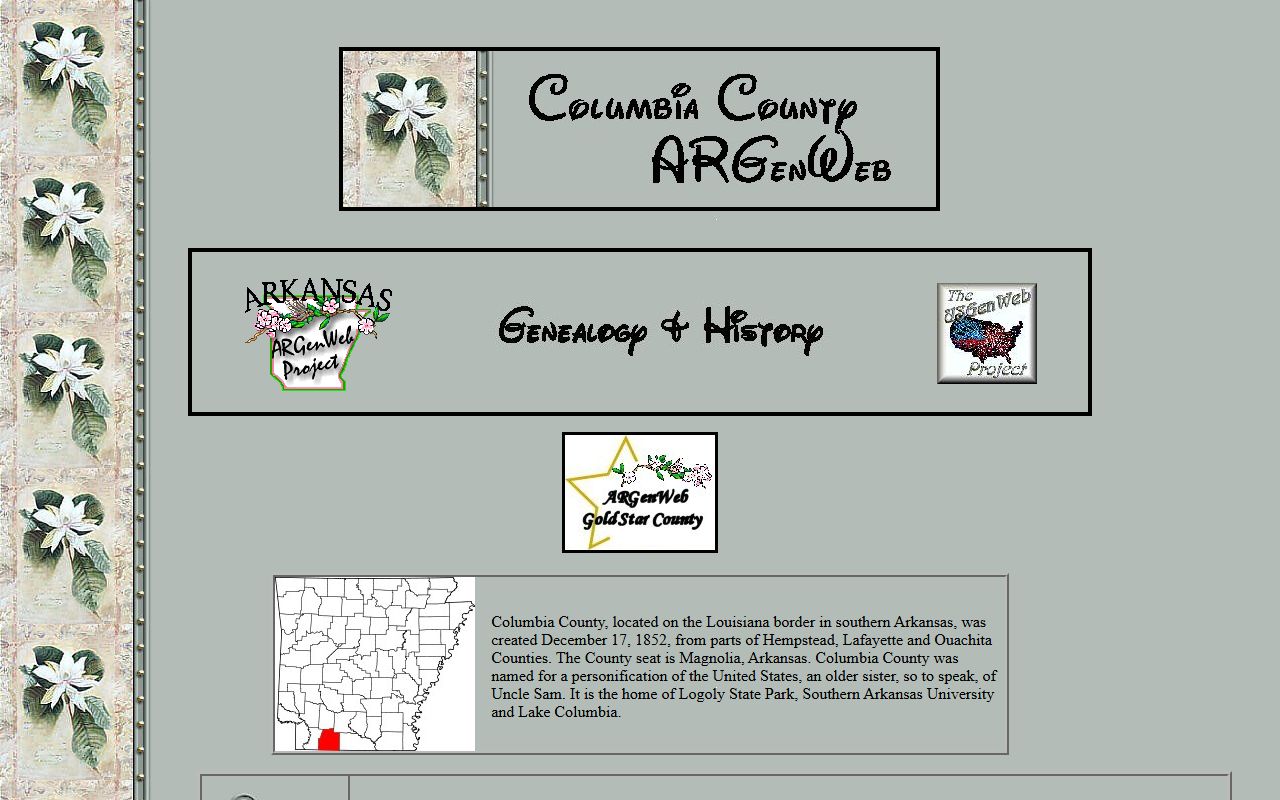 Columbia County ARGenWeb genealogy records page