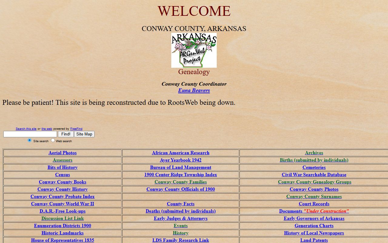 Conway County ARGenWeb genealogy records page