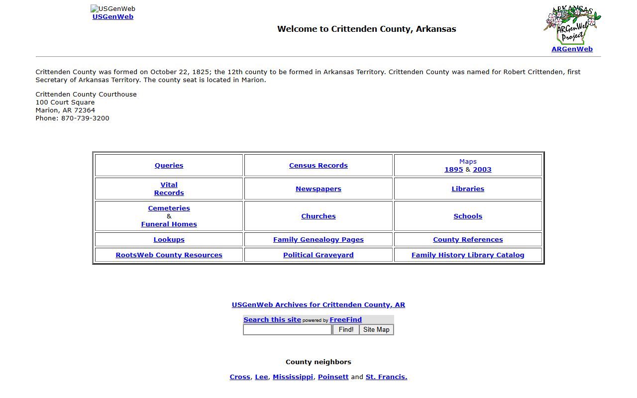 Crittenden County ARGenWeb genealogy records page