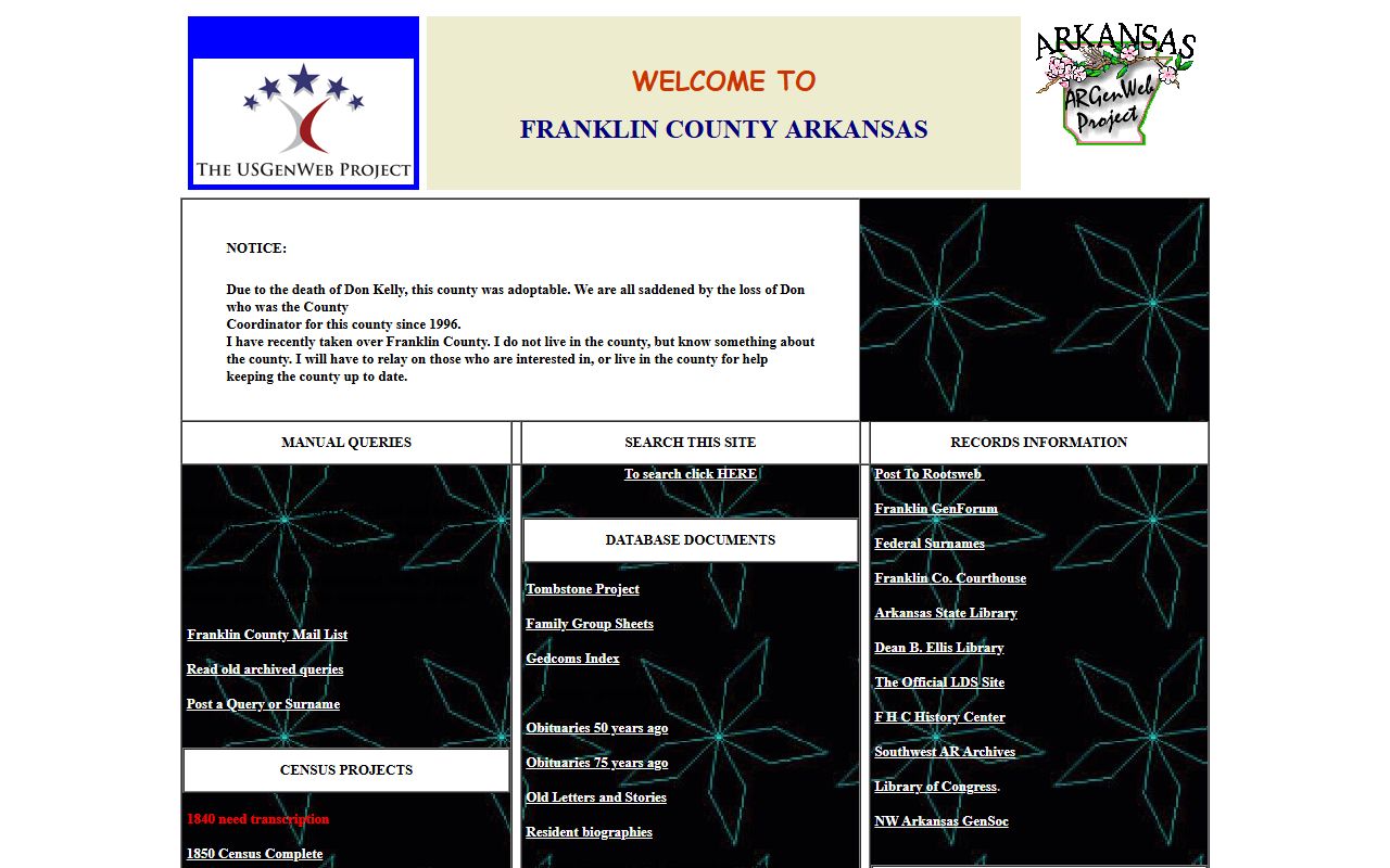 Franklin County ARGenWeb genealogy records page