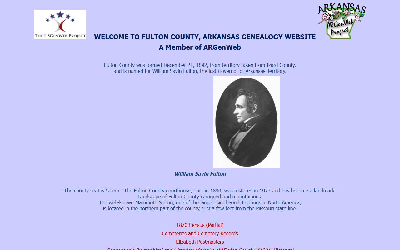 Fulton County ARGenWeb genealogy records page