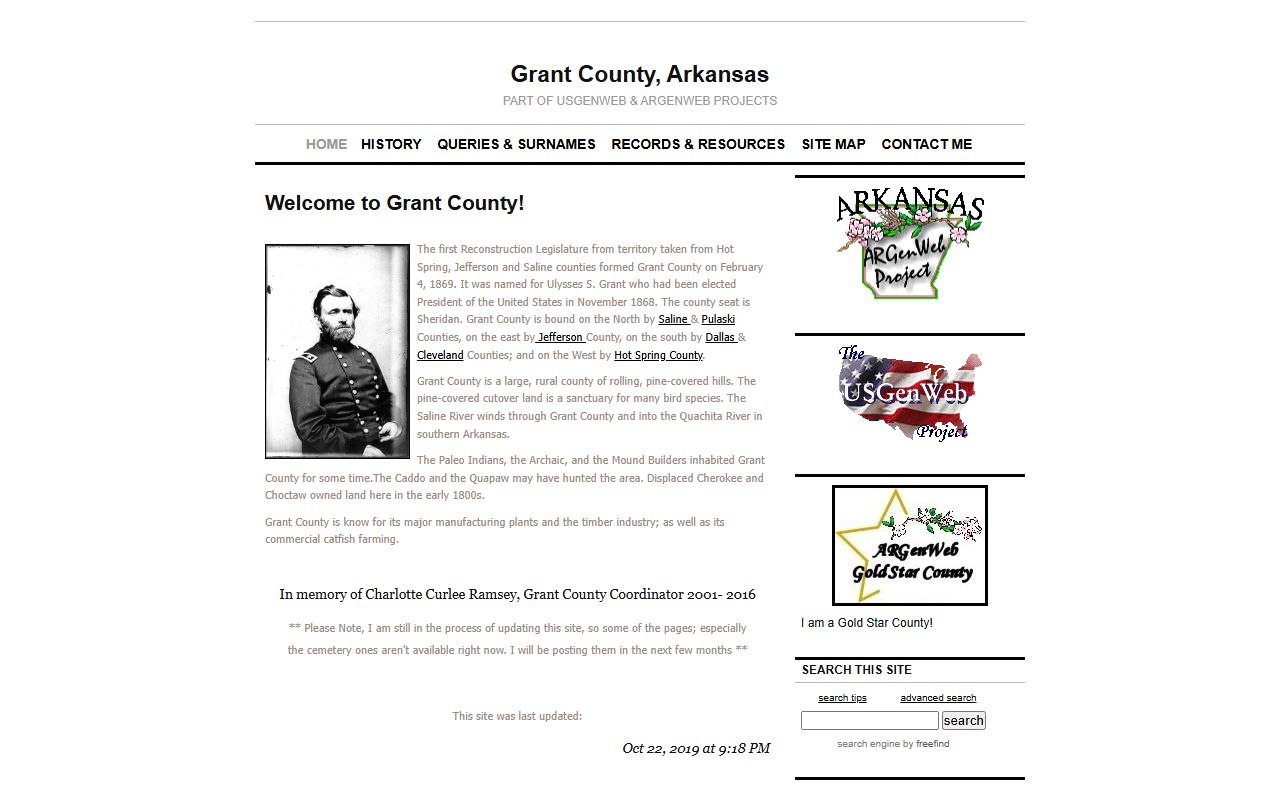Grant County ARGenWeb genealogy records page