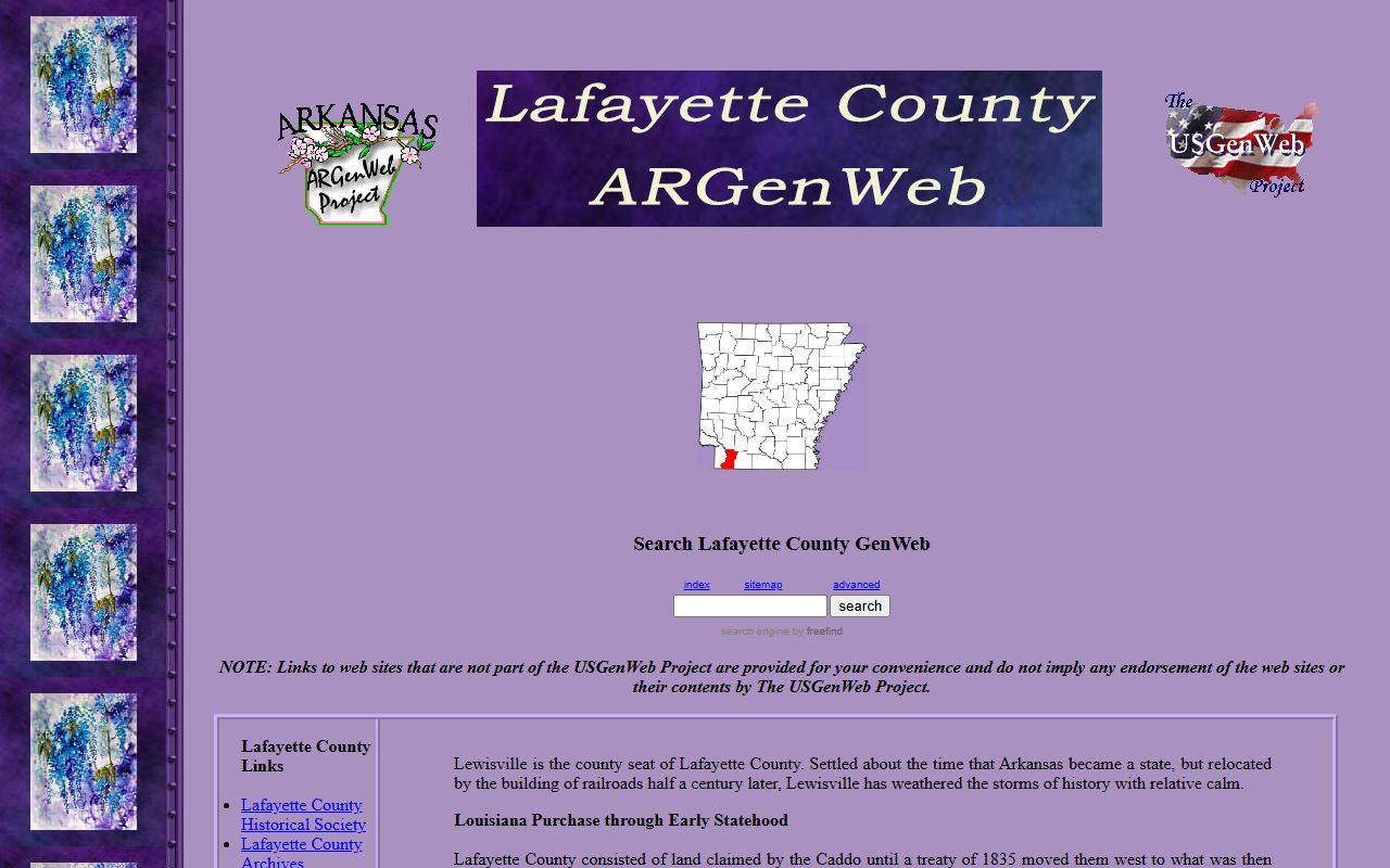 Lafayette County ARGenWeb genealogy records page