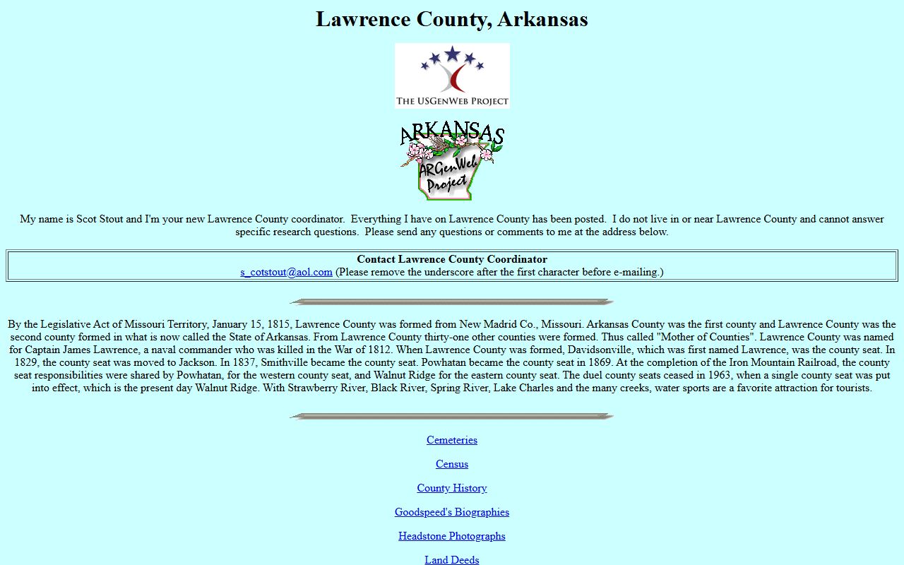 Lawrence County ARGenWeb genealogy records page