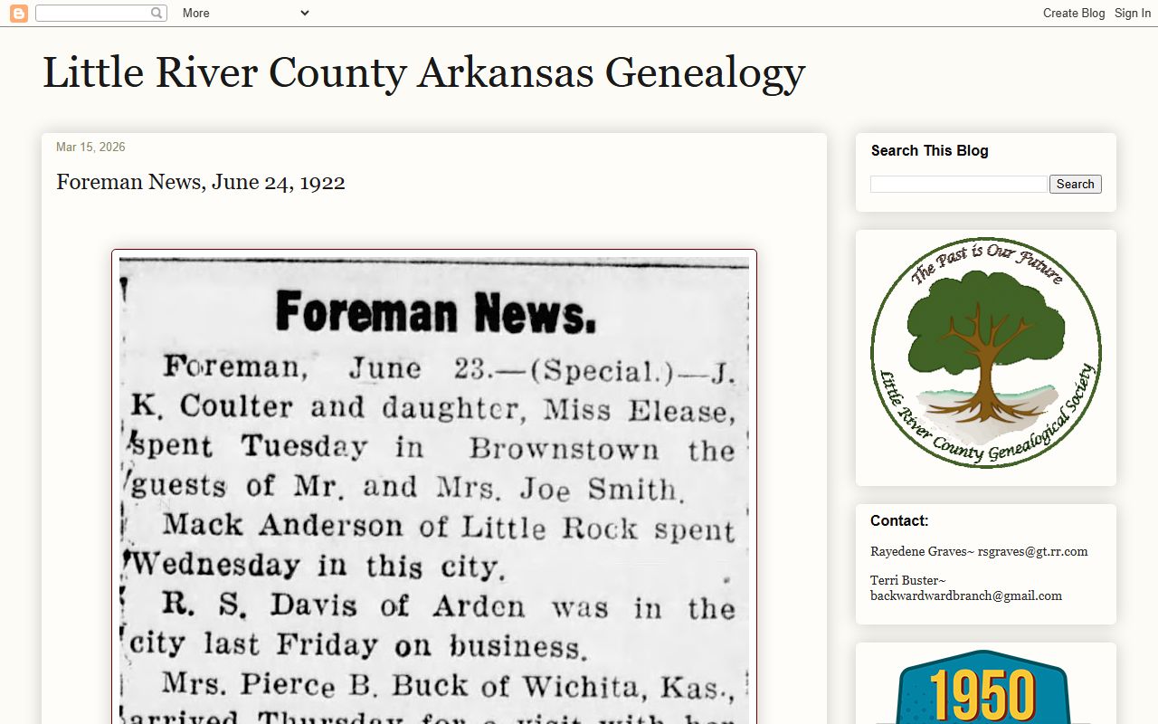 Little River County ARGenWeb genealogy records page