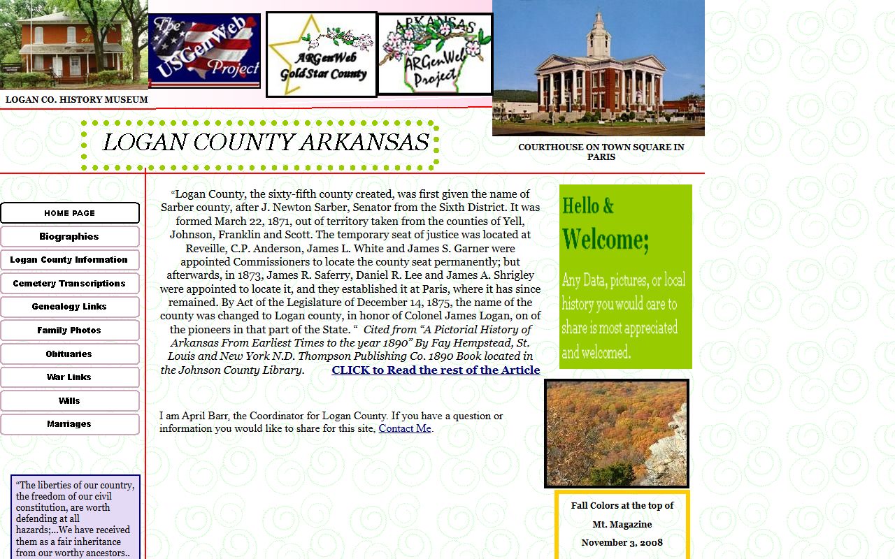 Logan County ARGenWeb genealogy records page
