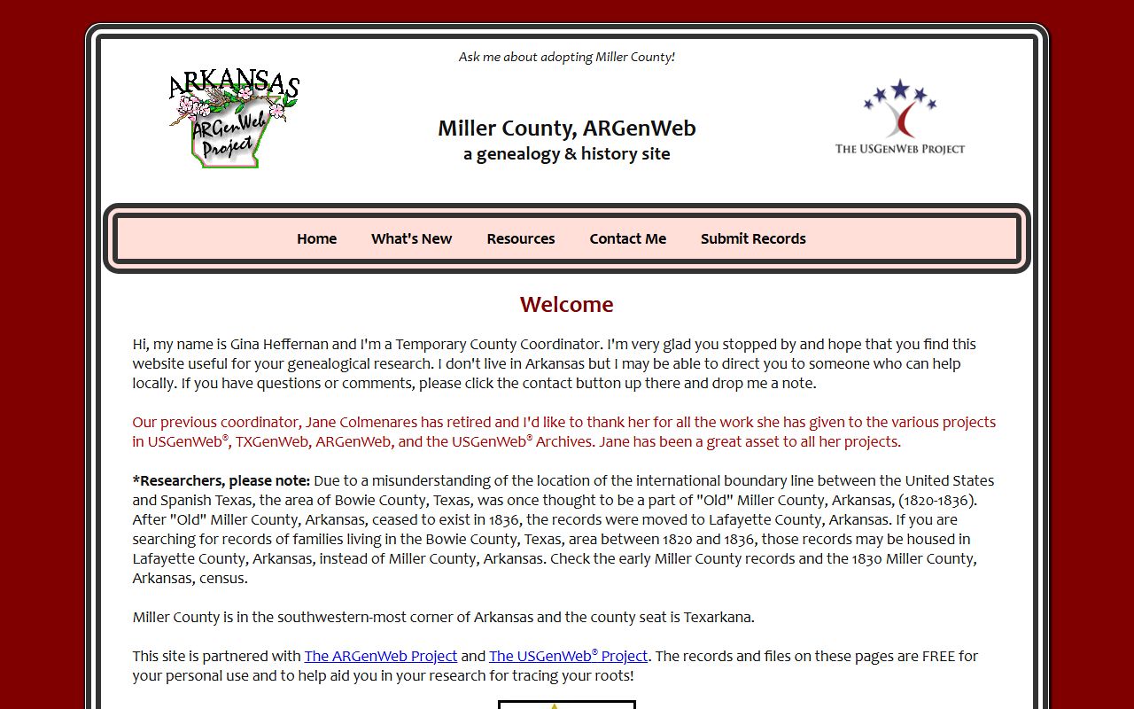 Miller County ARGenWeb genealogy records page