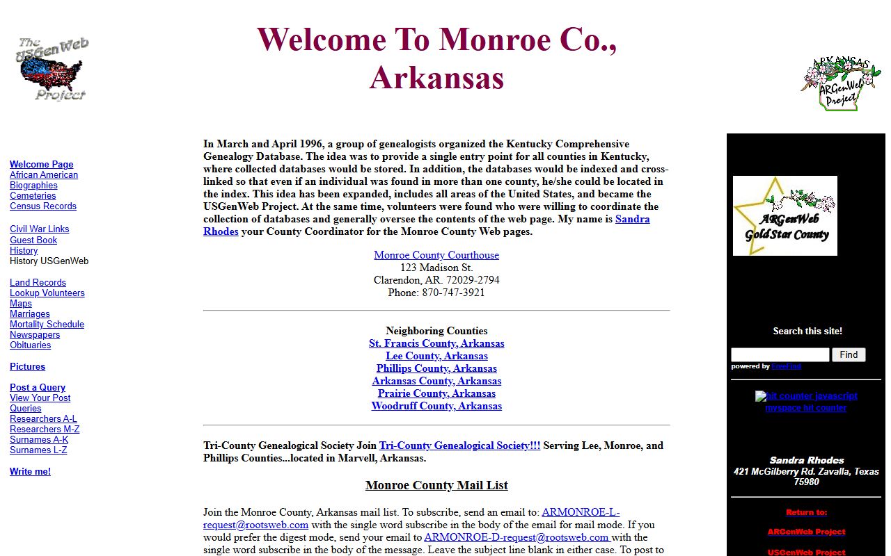 Monroe County ARGenWeb genealogy records page