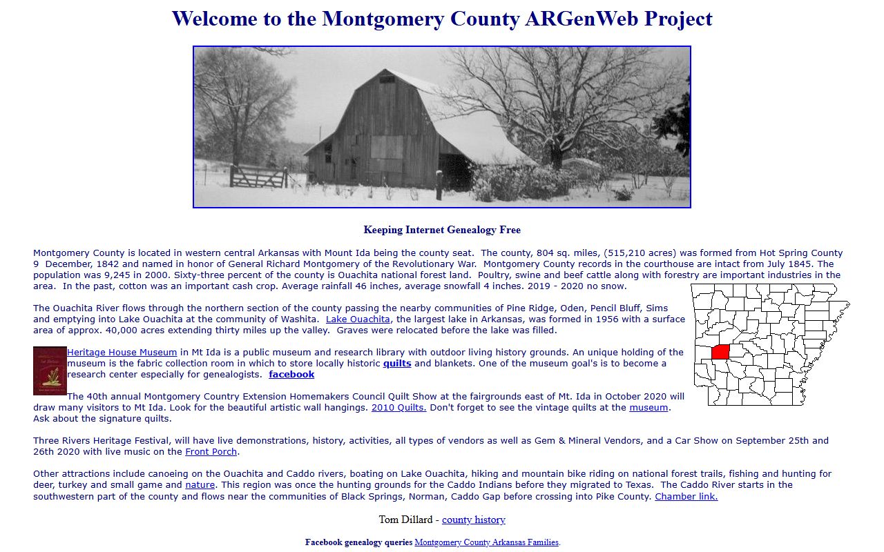Montgomery County ARGenWeb genealogy records page