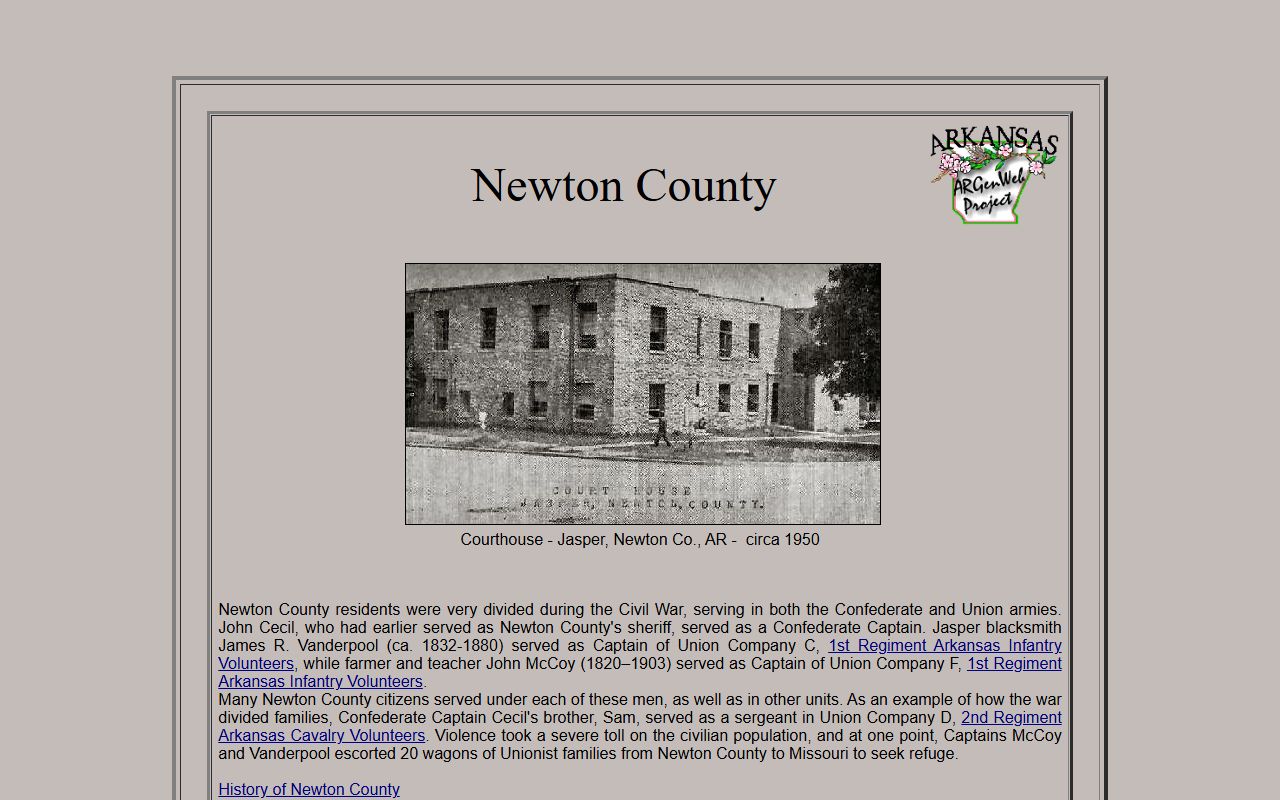 Newton County ARGenWeb genealogy records page