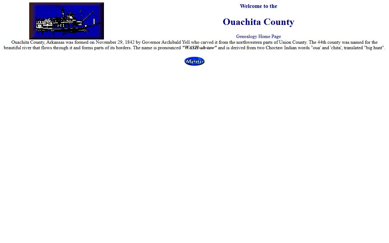 Ouachita County ARGenWeb genealogy records page