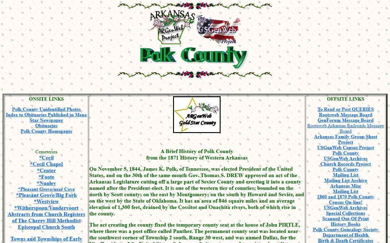 Polk County ARGenWeb genealogy records page