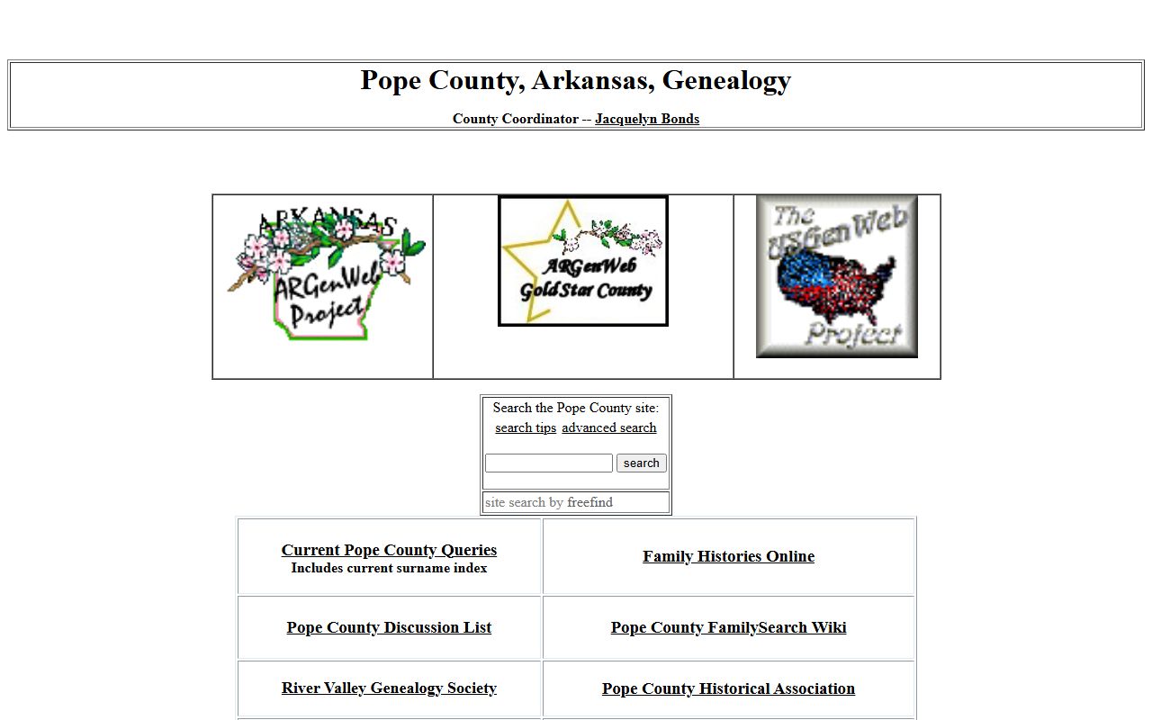 Pope County ARGenWeb genealogy records page