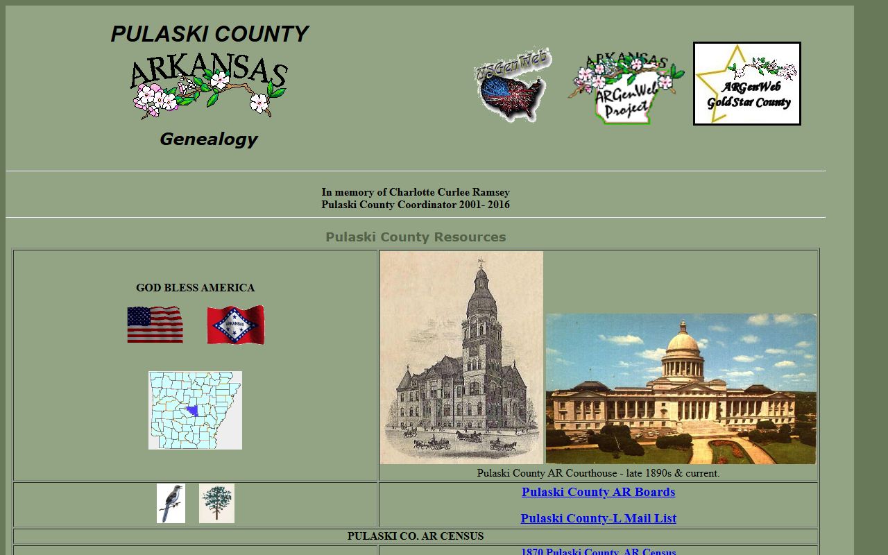 Pulaski County ARGenWeb genealogy records page