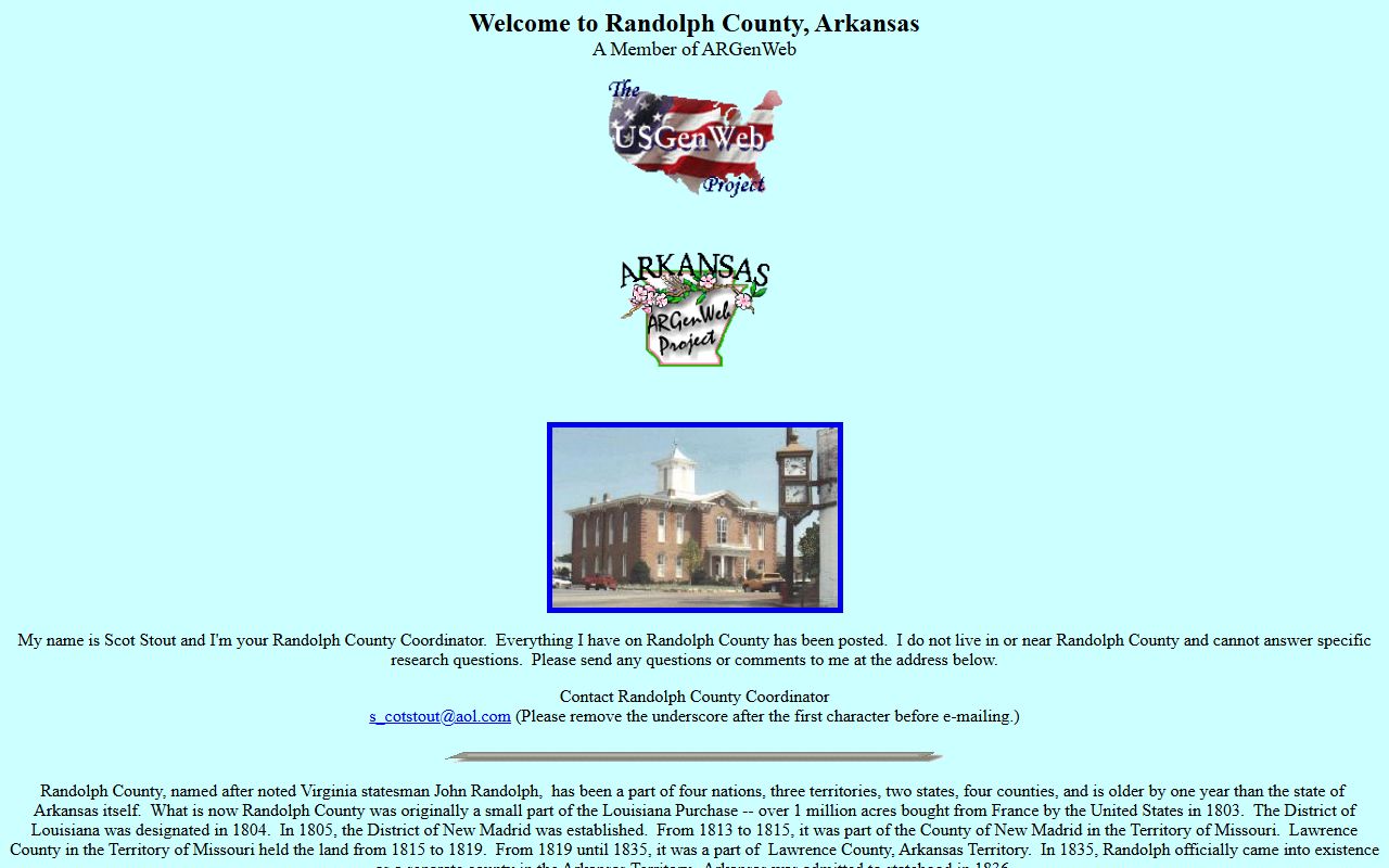 Randolph County ARGenWeb genealogy records page