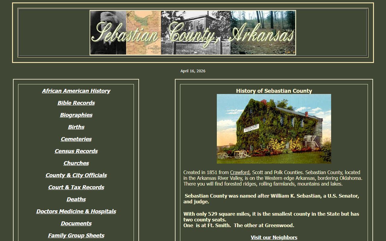 Sebastian County ARGenWeb genealogy records page