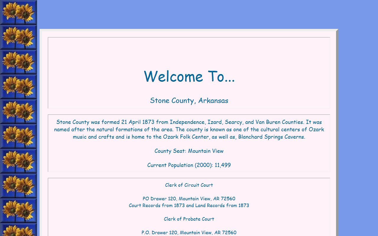 Stone County ARGenWeb genealogy records page