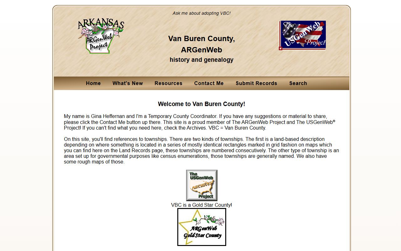 Van Buren County ARGenWeb genealogy records page