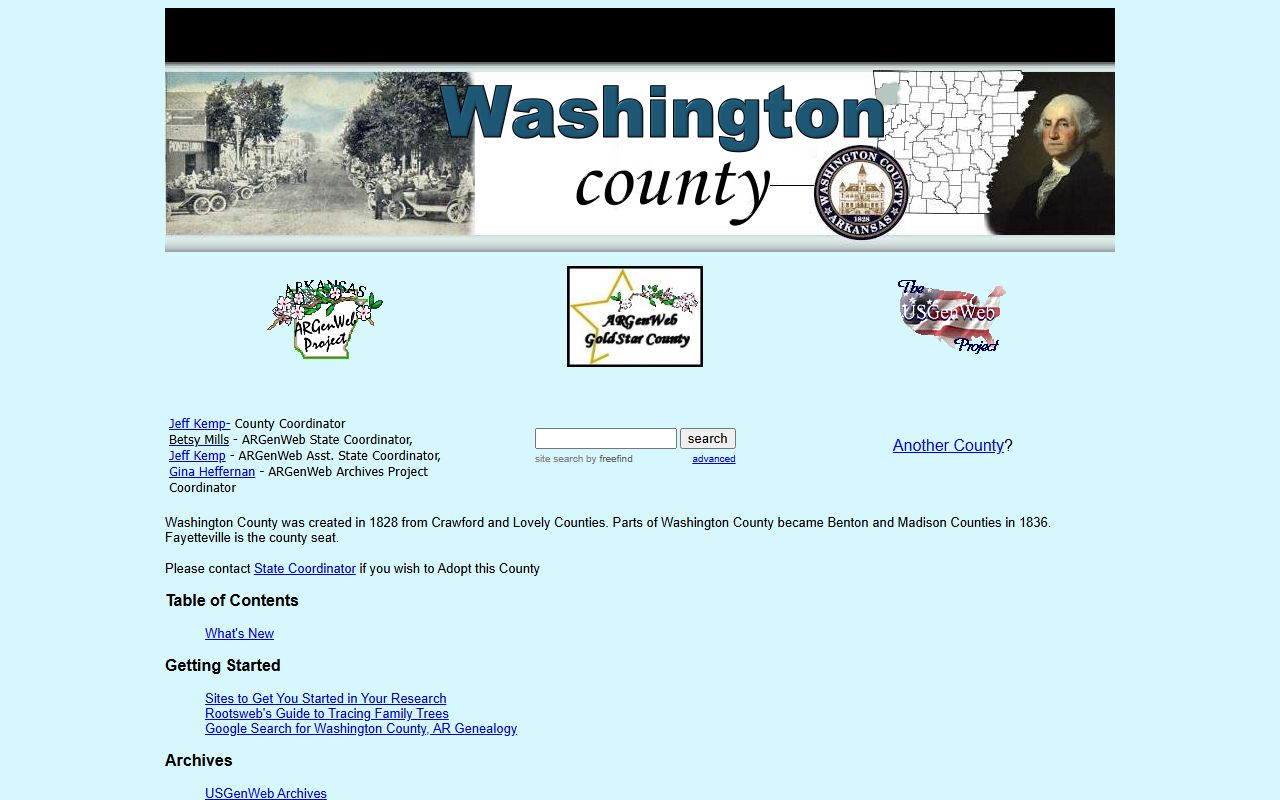 Washington County ARGenWeb genealogy records page