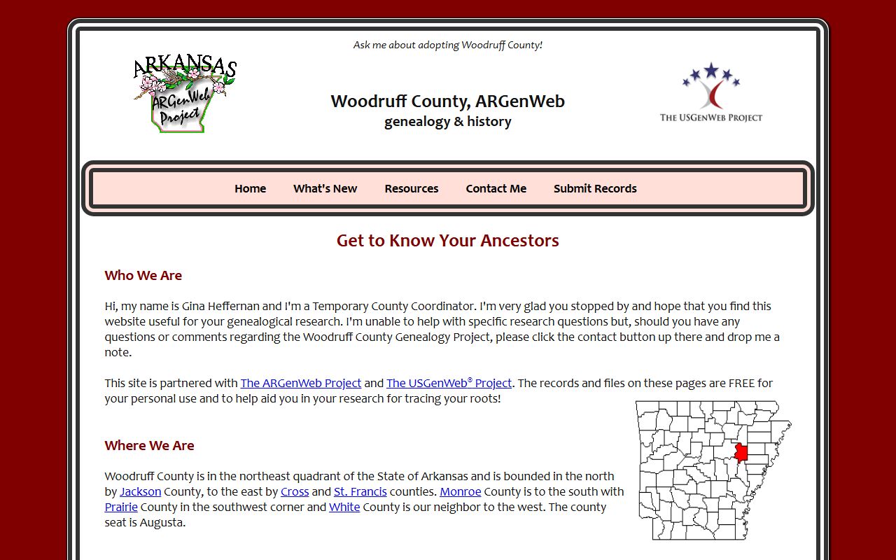 Woodruff County ARGenWeb genealogy records page