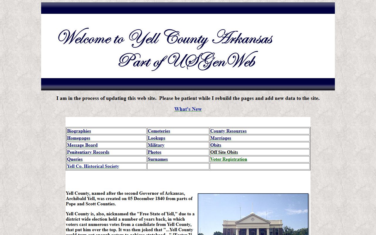 Yell County ARGenWeb genealogy records page