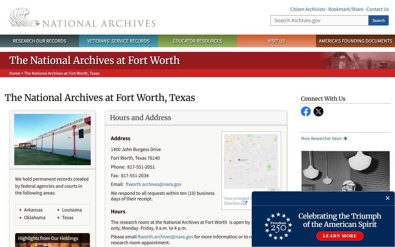 National Archives at Fort Worth Arkansas federal genealogy records